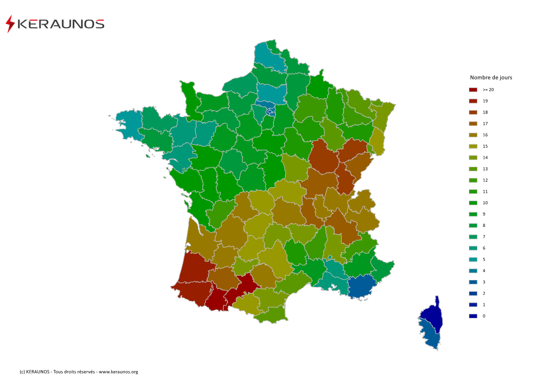 Carte du Nombre de jours avec orage