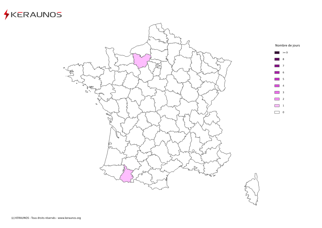 Carte Nombre de jours avec orage extrême