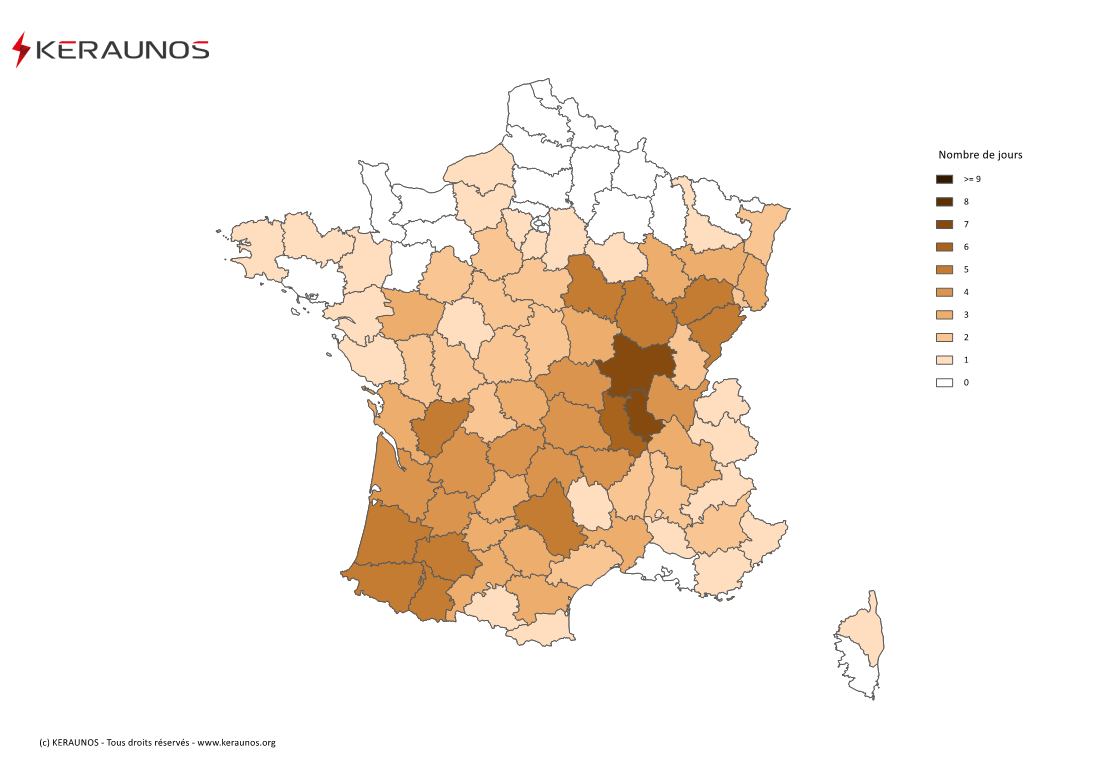 Carte Nombre de jours avec orage fort