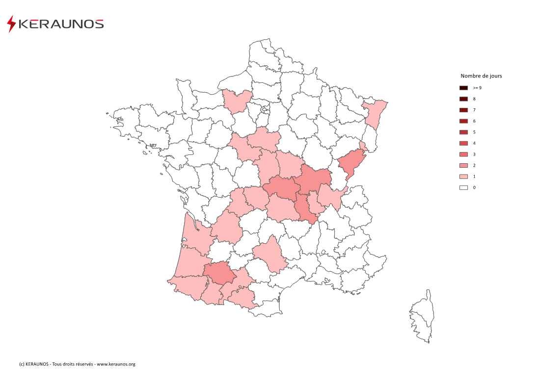 Carte Nombre de jours avec orage violent