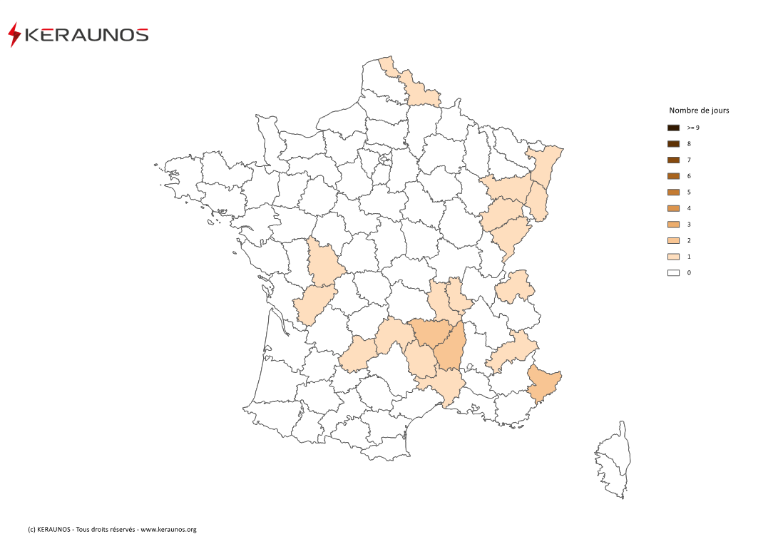 Carte Nombre de jours avec orage fort