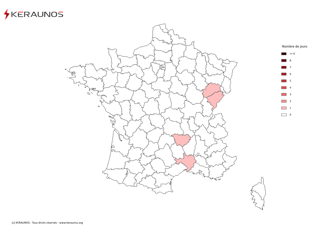 Carte Nombre de jours avec orage violent