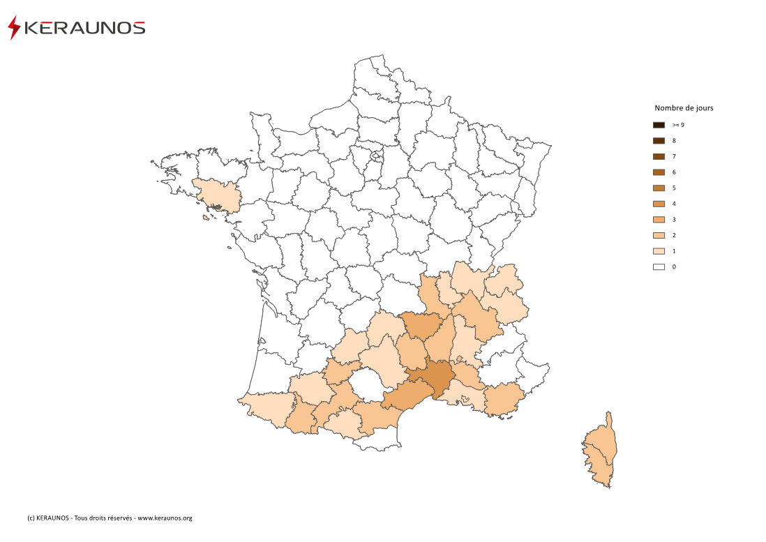 Carte Nombre de jours avec orage fort