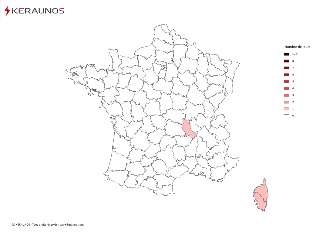 Carte Nombre de jours avec orage violent