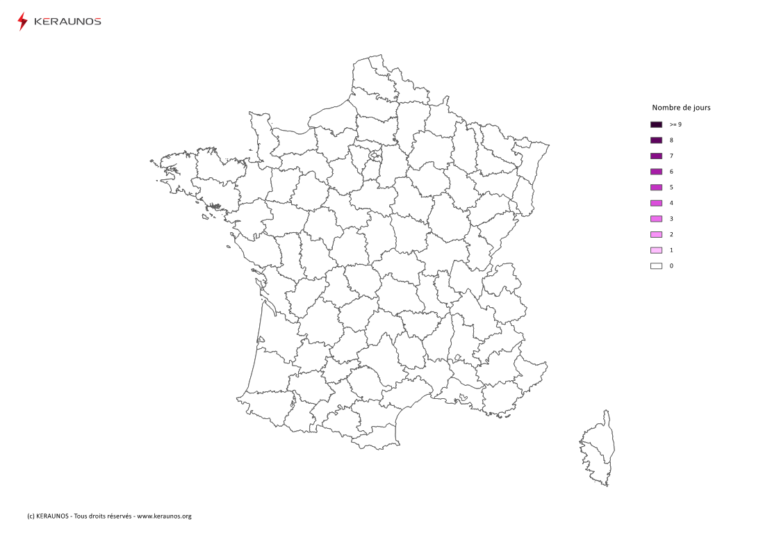 Carte Nombre de jours avec orage extrême