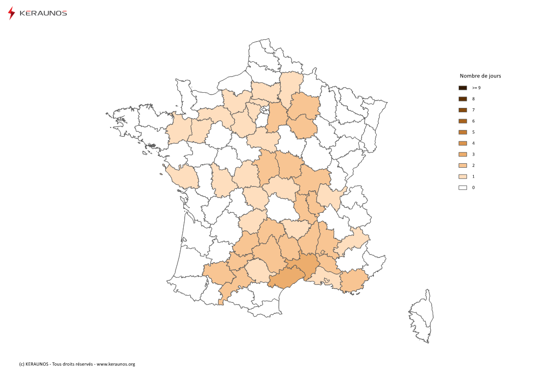 Carte Nombre de jours avec orage fort