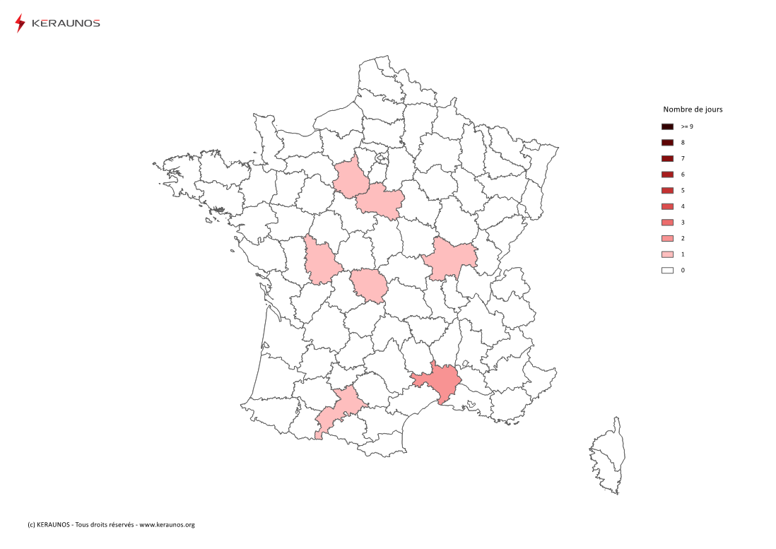 Carte Nombre de jours avec orage violent