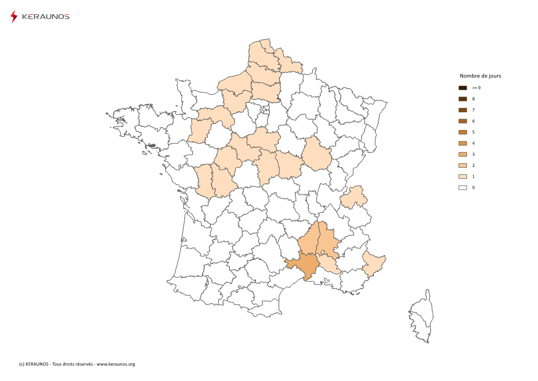 Carte Nombre de jours avec orage fort