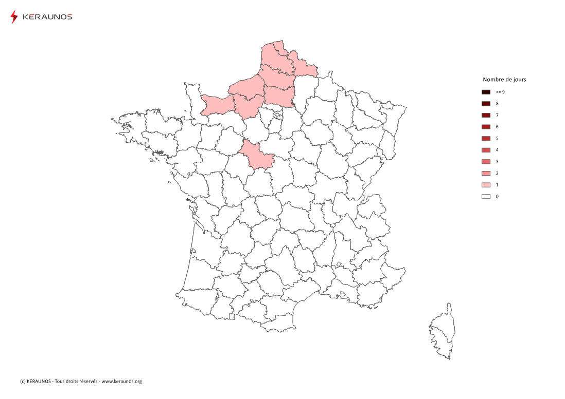 Carte Nombre de jours avec orage violent