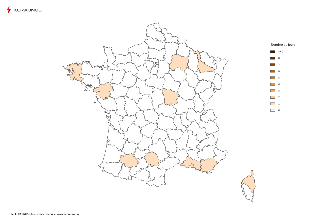 Carte Nombre de jours avec orage fort