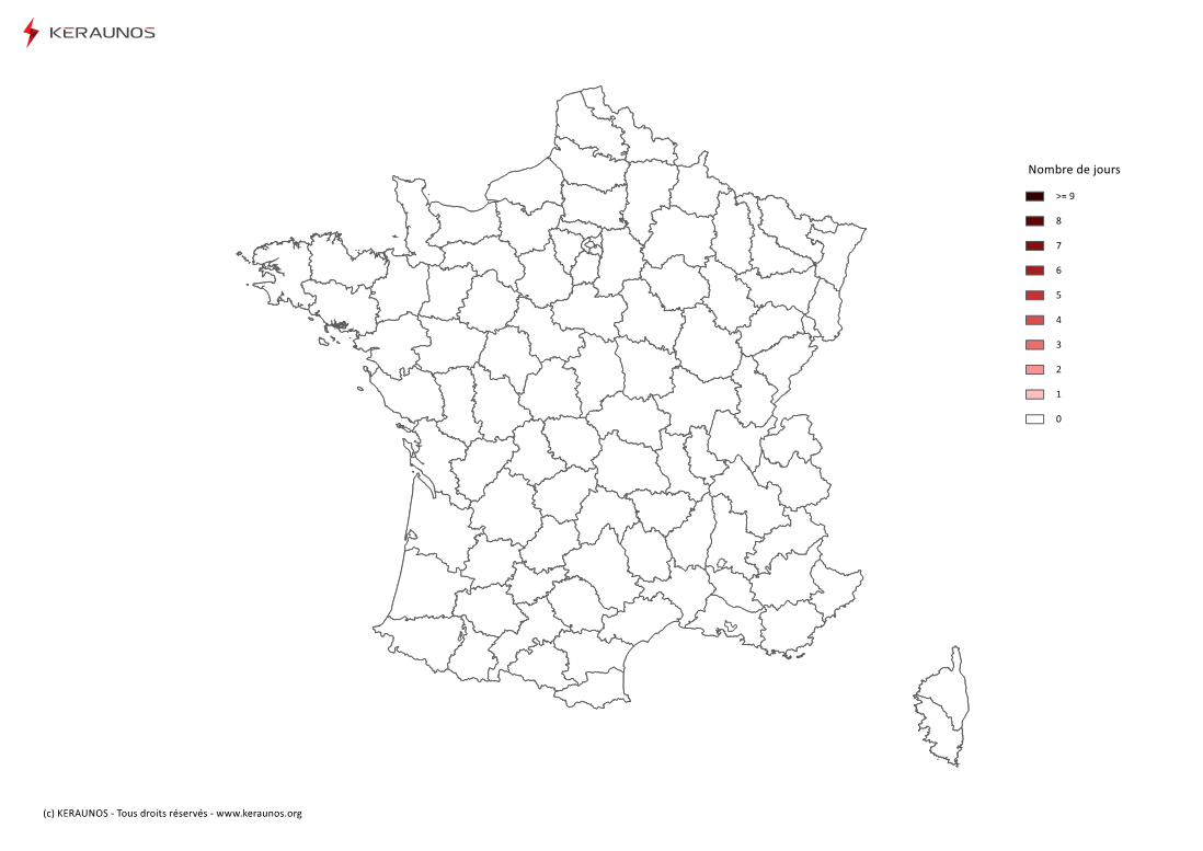 Carte Nombre de jours avec orage violent