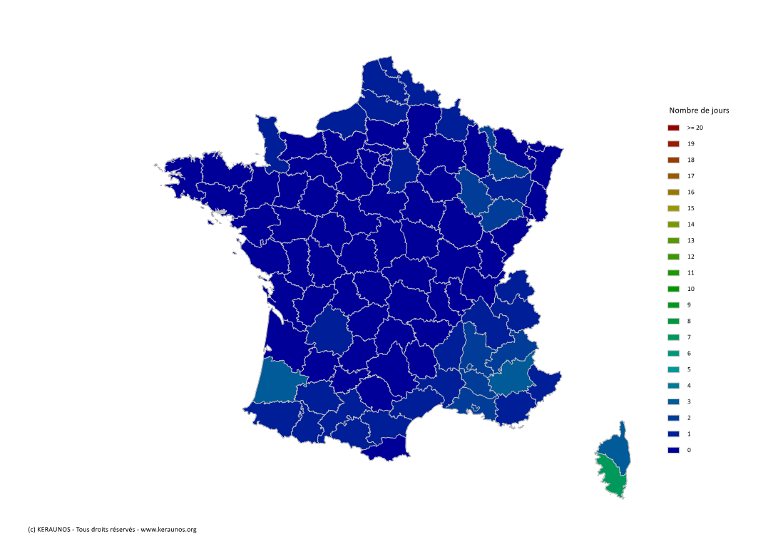 Carte du Nombre de jours avec orage