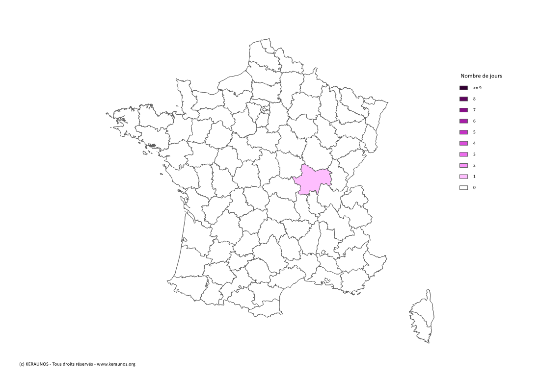 Carte Nombre de jours avec orage extrême