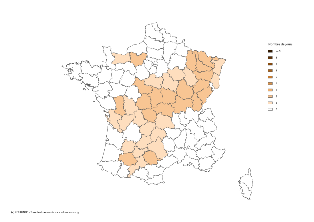 Carte Nombre de jours avec orage fort