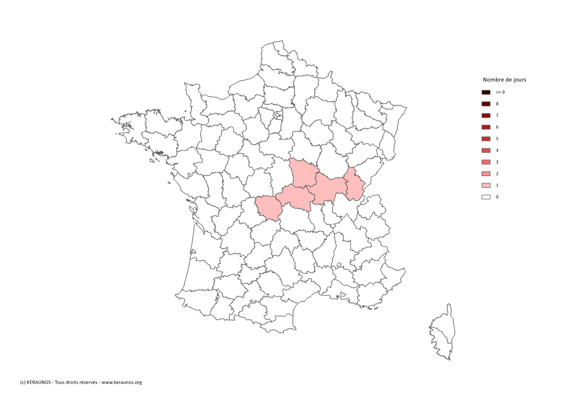 Carte Nombre de jours avec orage violent