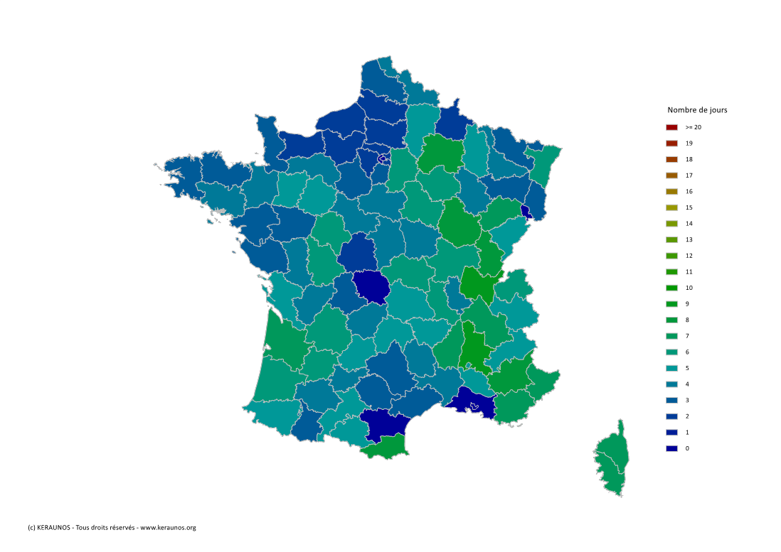 Carte du Nombre de jours avec orage