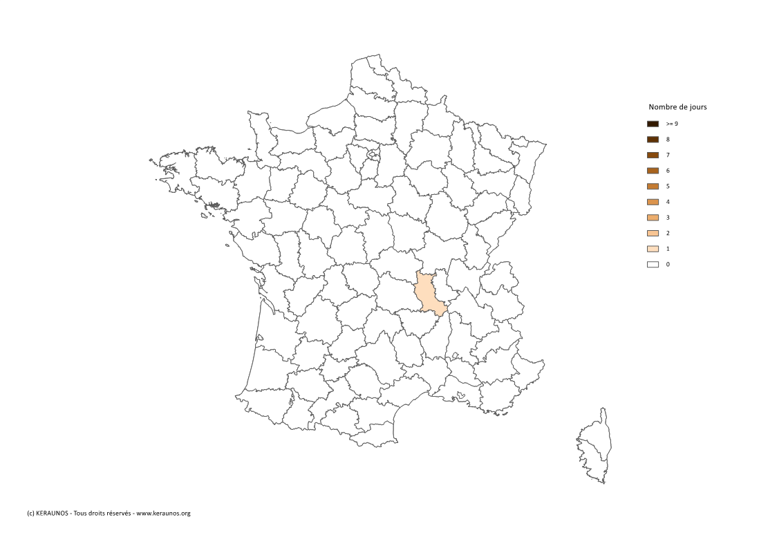 Carte Nombre de jours avec orage fort