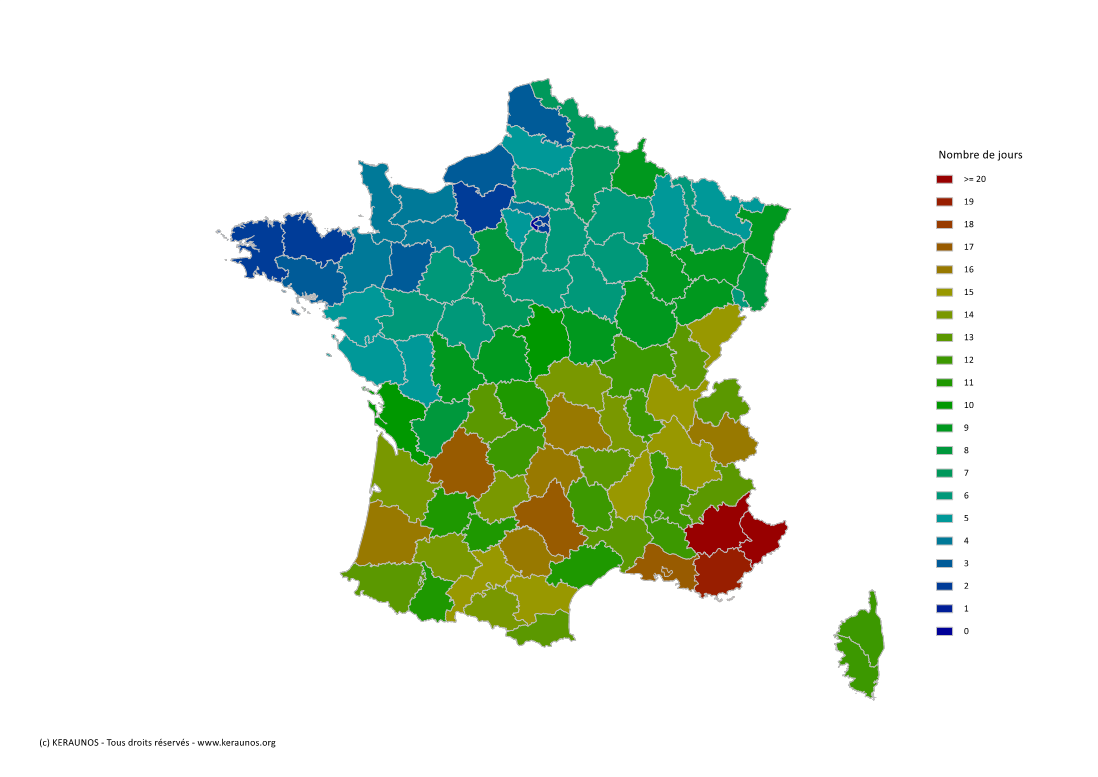 Carte du Nombre de jours avec orage