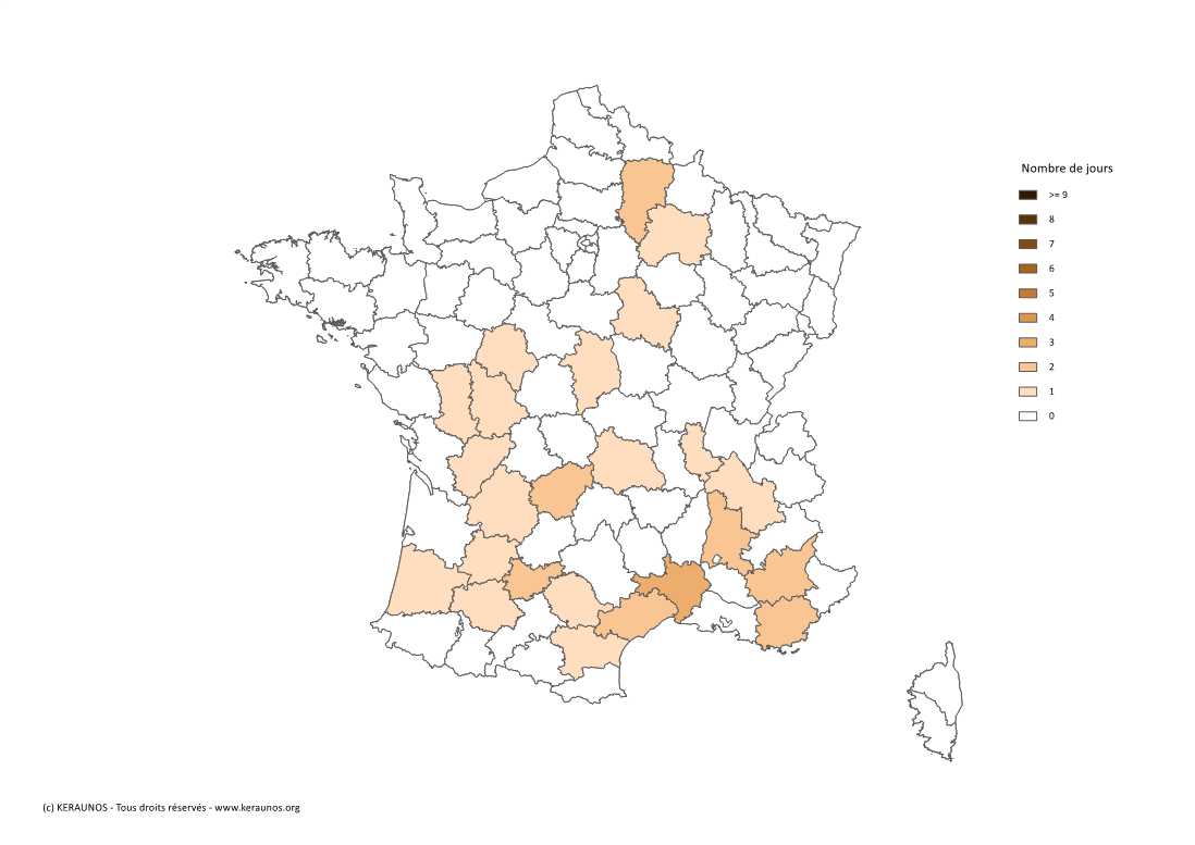 Carte Nombre de jours avec orage fort