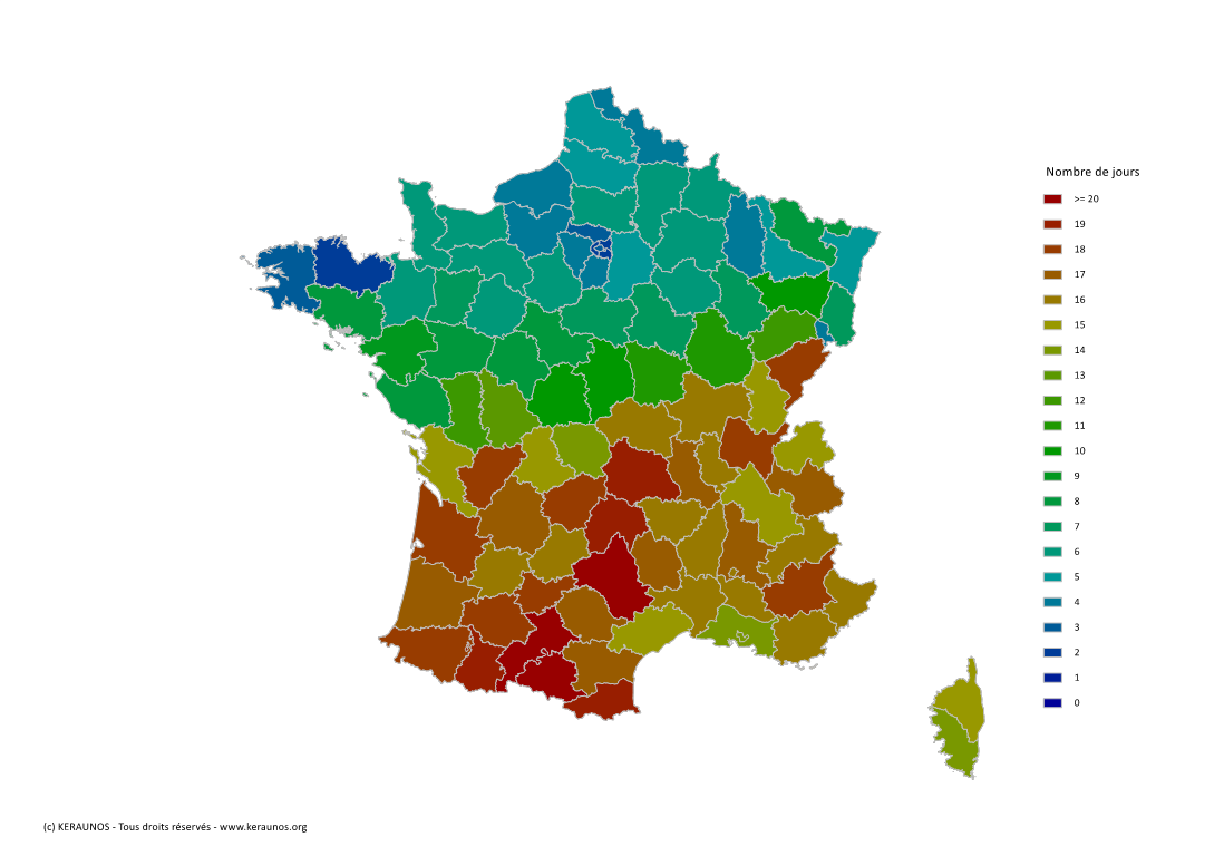 Carte du Nombre de jours avec orage