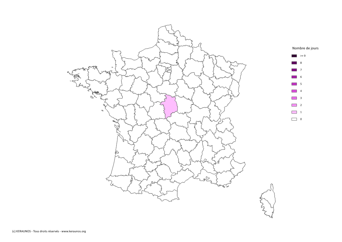 Carte Nombre de jours avec orage extrême