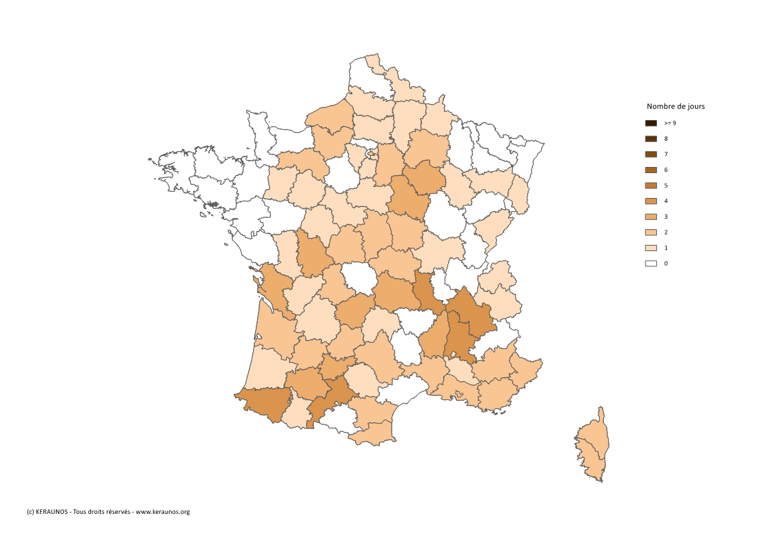 Carte Nombre de jours avec orage fort