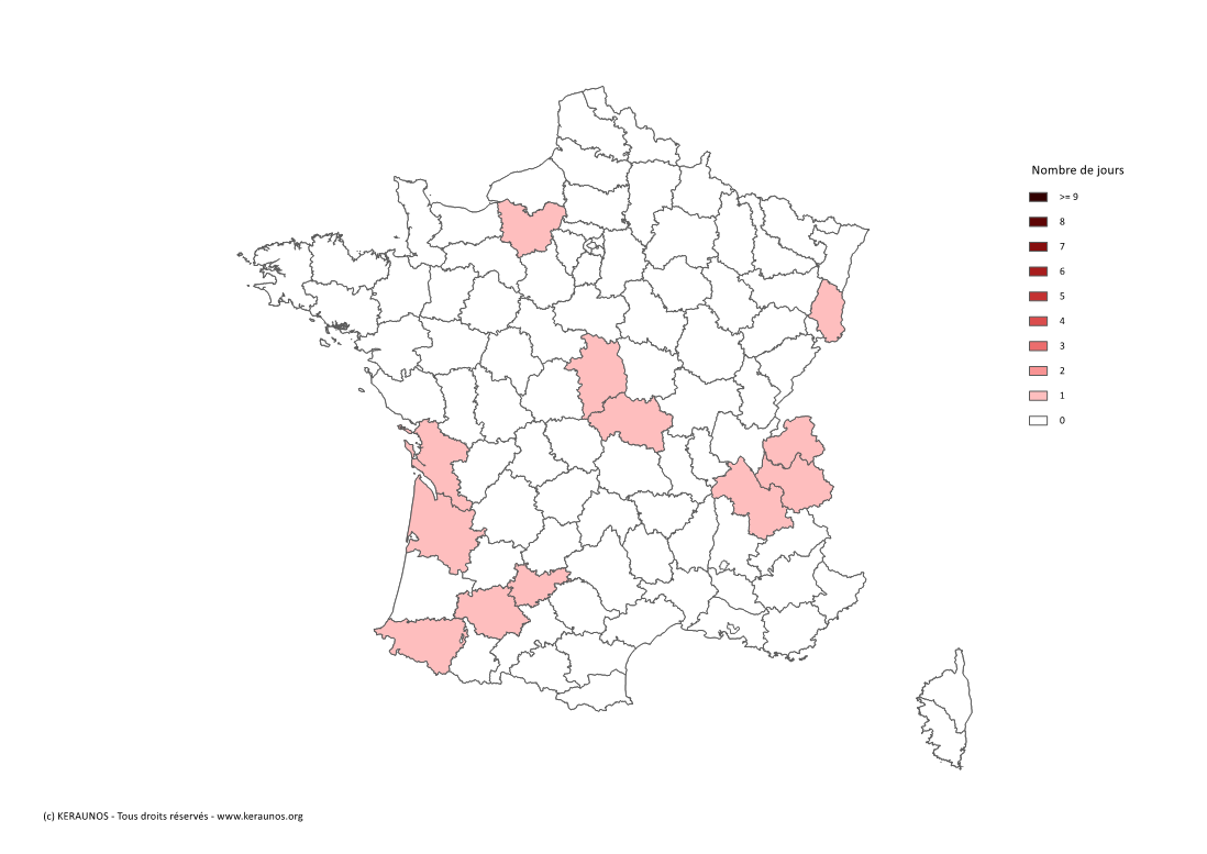 Carte Nombre de jours avec orage violent