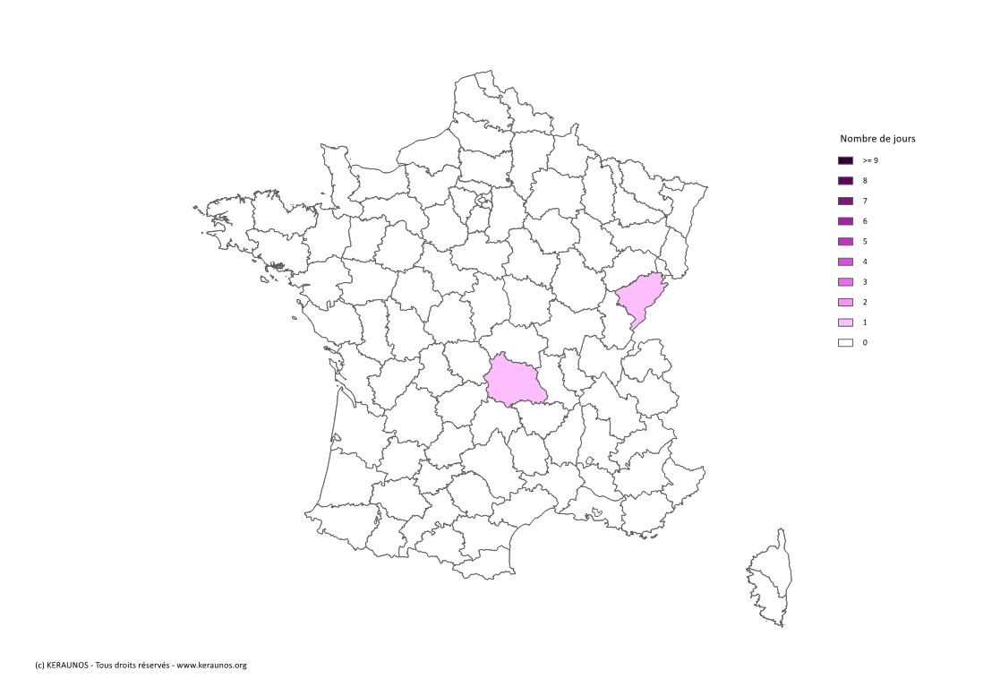 Carte Nombre de jours avec orage extrême