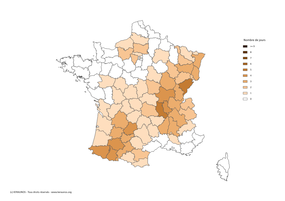 Carte Nombre de jours avec orage fort