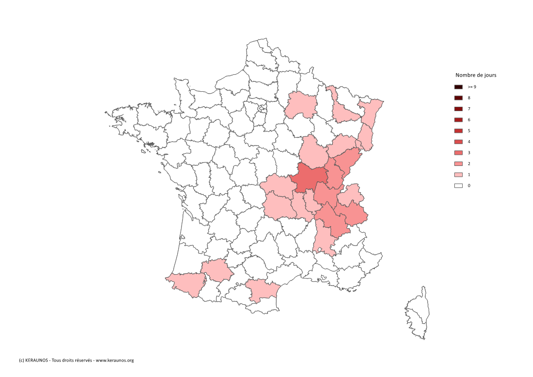 Carte Nombre de jours avec orage violent