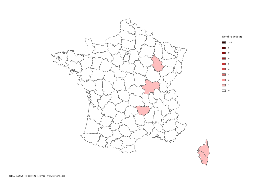 Carte Nombre de jours avec orage violent