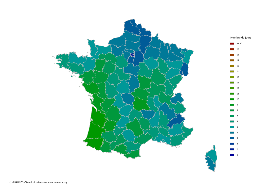 Carte du Nombre de jours avec orage