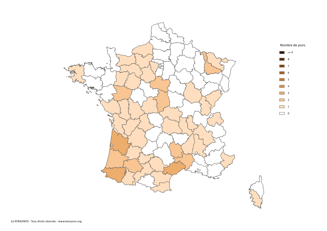 Carte Nombre de jours avec orage fort