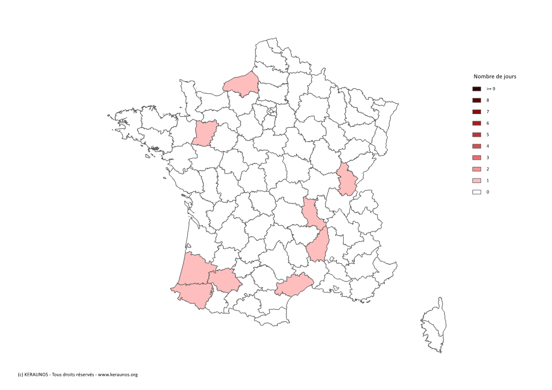 Carte Nombre de jours avec orage violent