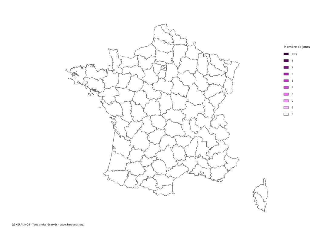 Carte Nombre de jours avec orage extrême