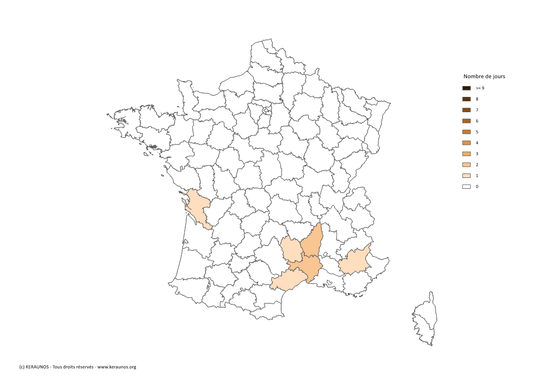 Carte Nombre de jours avec orage fort