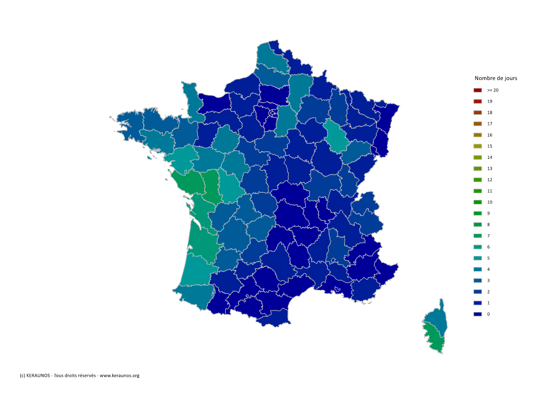 Carte du Nombre de jours avec orage