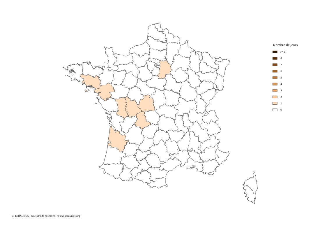 Carte Nombre de jours avec orage fort