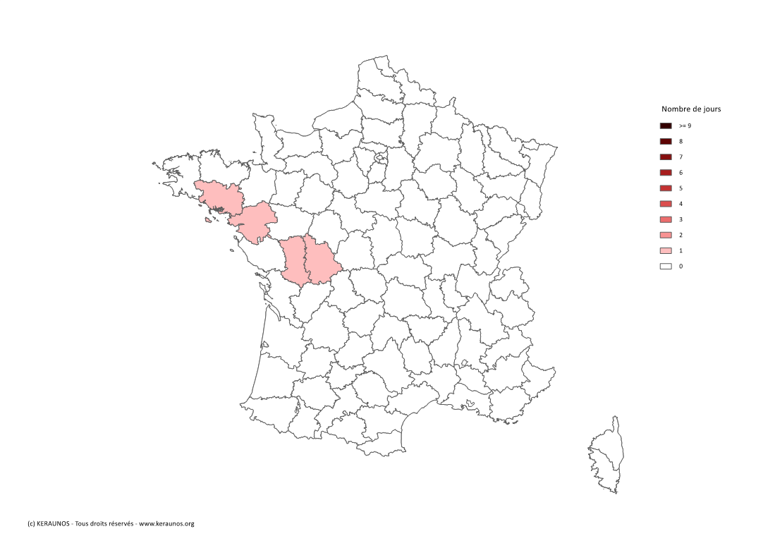 Carte Nombre de jours avec orage violent