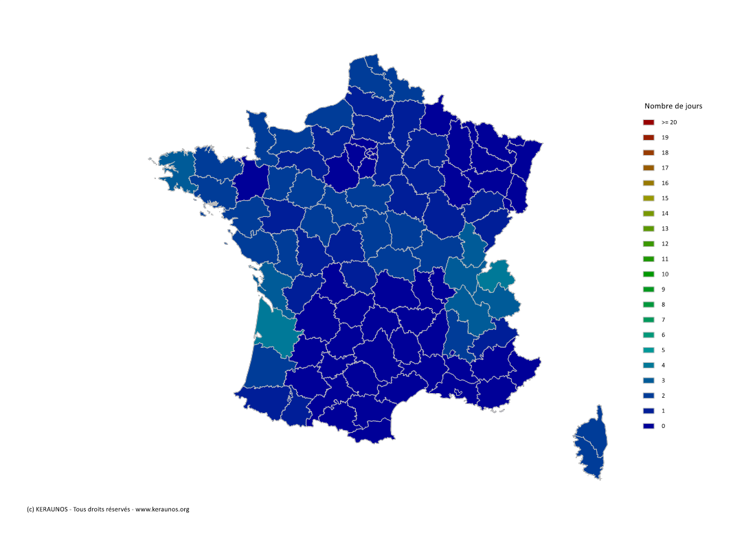 Carte du Nombre de jours avec orage