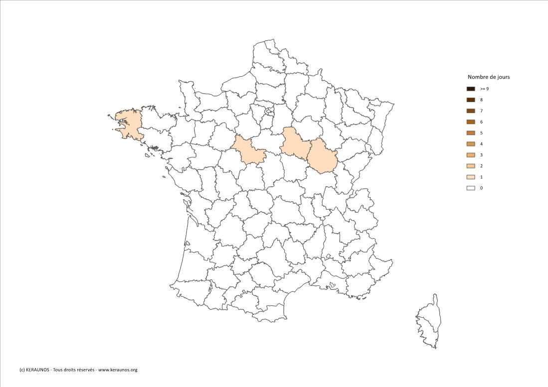 Carte Nombre de jours avec orage fort