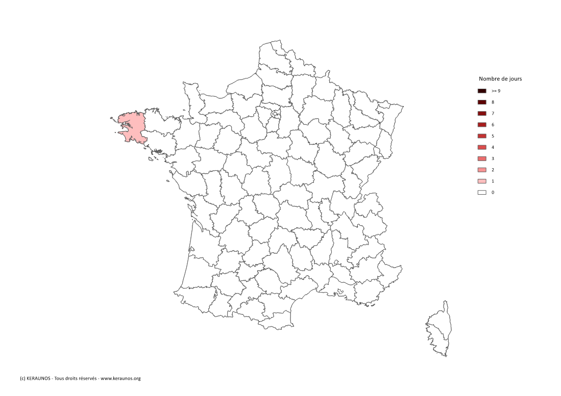 Carte Nombre de jours avec orage violent