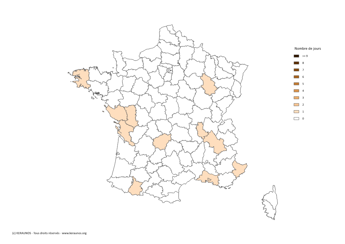 Carte Nombre de jours avec orage fort