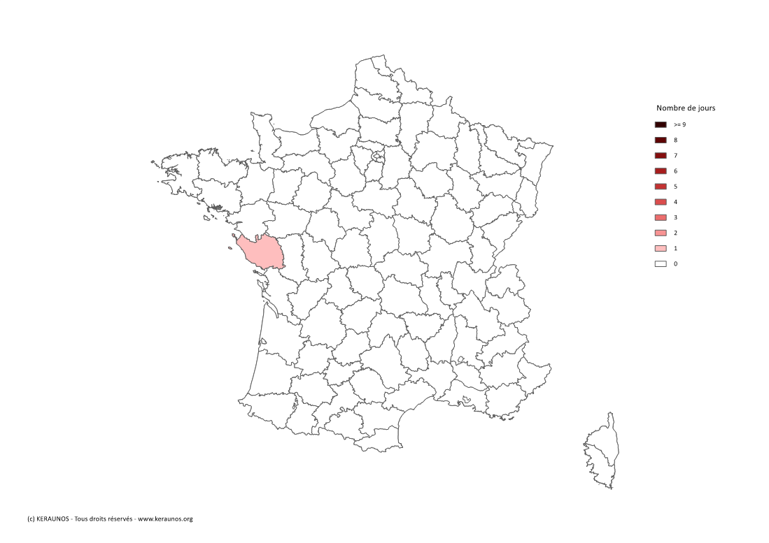 Carte Nombre de jours avec orage violent