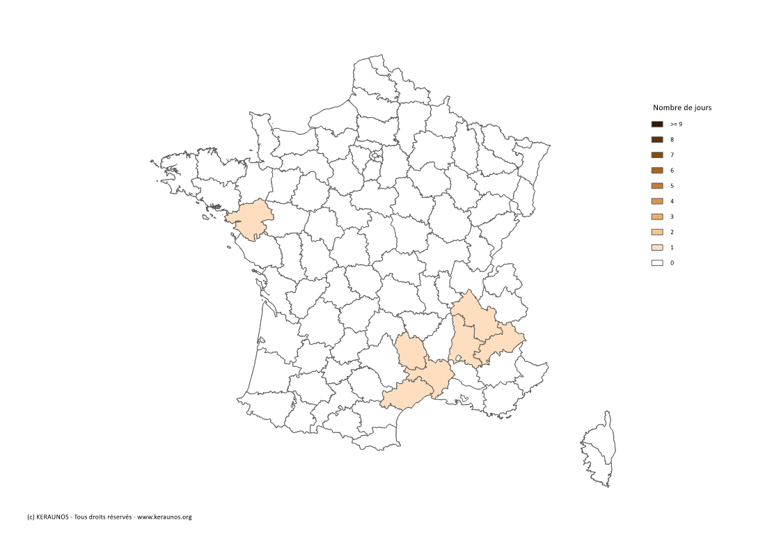 Carte Nombre de jours avec orage fort