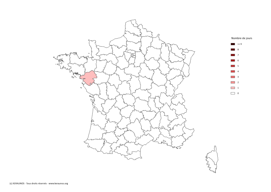 Carte Nombre de jours avec orage violent