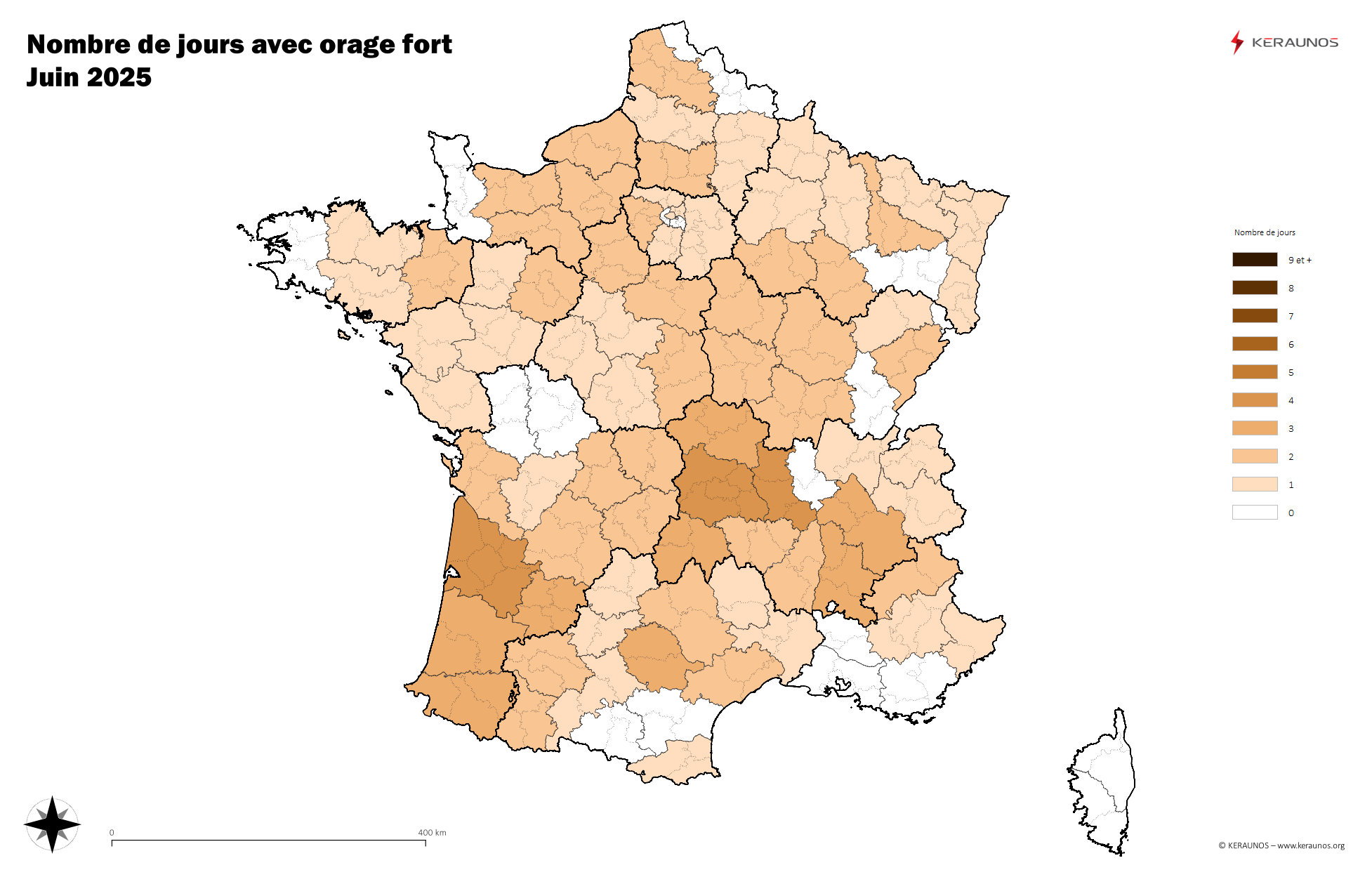 Carte Nombre de jours avec orage fort