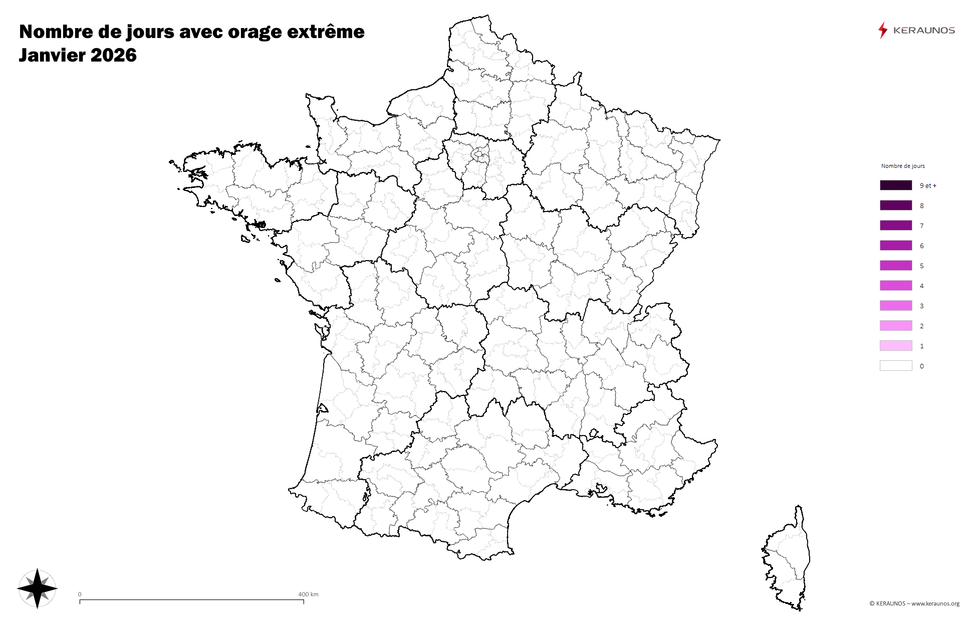 Carte Nombre de jours avec orage extrême
