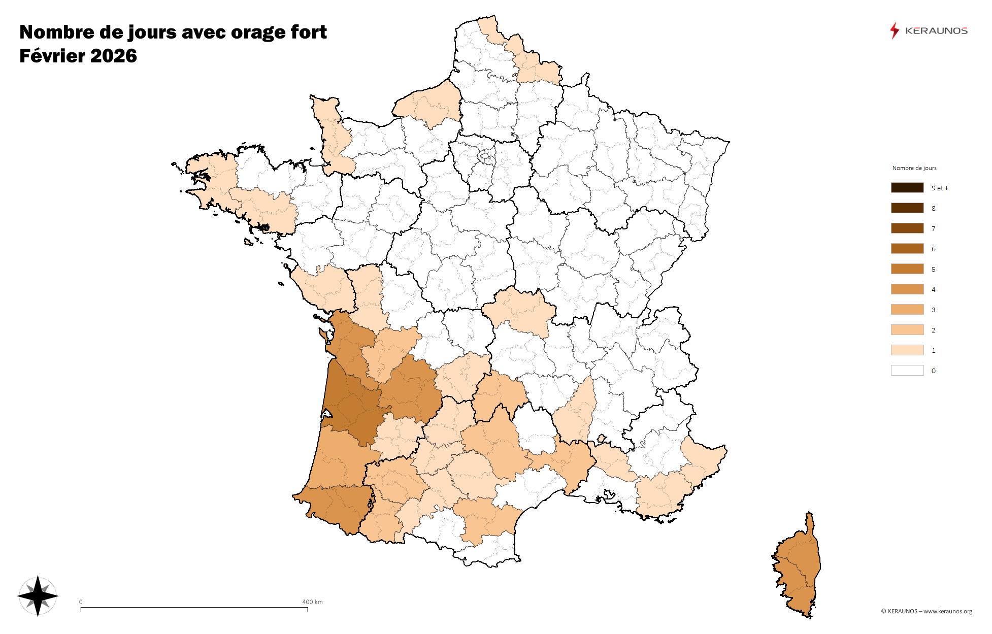 Carte Nombre de jours avec orage fort