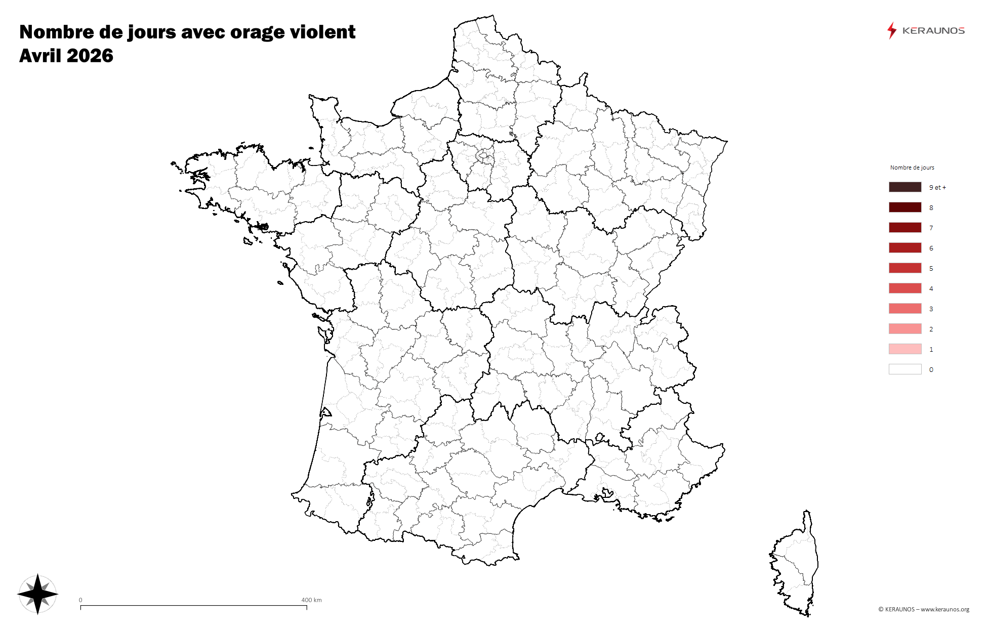 Carte Nombre de jours avec orage violent
